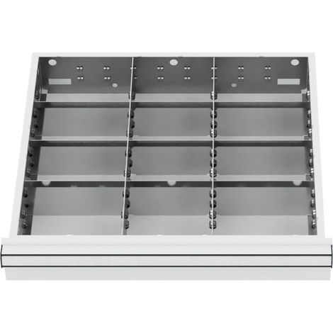 Compartimentage de tiroir STIER, séparations en métal, BLH 100/125 mm, dimensions intérieures 500x450 mm, 12 casiers, 6 x TW 175