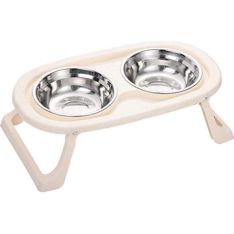 bol pliable en acier inoxydable pour animaux de compagnie, bol pour chat, bol pour chien, bol double avec protection pour le cou et pieds hauts. (1/5)