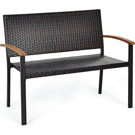 Panchina per Cortile, Panca da Esterno in Rattan Resistente alle Intemperie, Panchina da Giardino, Capacità di Carico 360 kg, Marrone