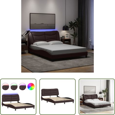 LED-Leuchten - Bettgestell mit LED ohne Matratze "Hvar" Dunkelbraun 140x190 cm Stoff (1/5)