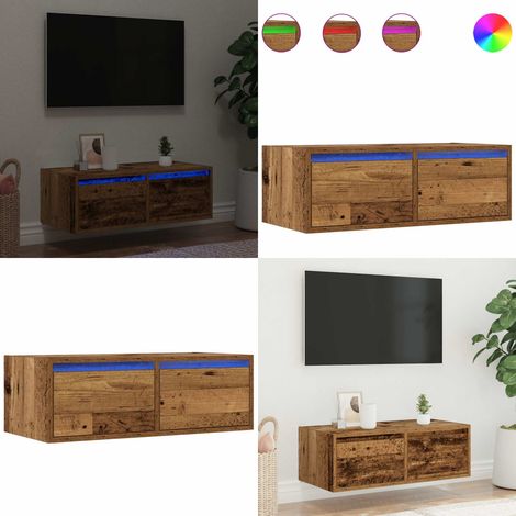 vidaXL Meuble TV avec lumières LED vieux bois 75x35,5x25 cm