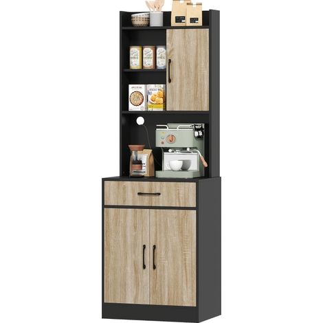 CHICFURN Mueble columna de cocina 60x40x180 cm melamina madera natural y negro (1/5)