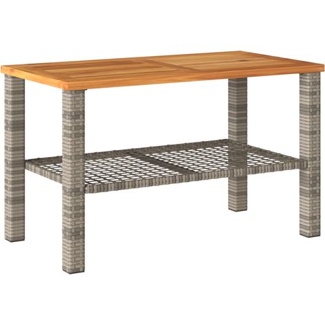 vidaXL Tavolo da Giardino Grigio 70x38x42 cm Polyrattan e Legno Acacia (1/5)