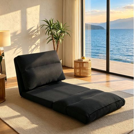 Sillón de suelo reclinable convertible en cama, 70 x 72 x 56 cm, negro DESVIAE (1/5)