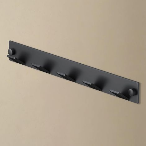 doporro Appendiabiti da Parete con 5 Ganci, in Acciaio Inox, Barra Portaganci per Camera, Bagno e Cucina, Ideale per Giacche, Cappotti e Asciugamani, Nero Opaco (1/5)