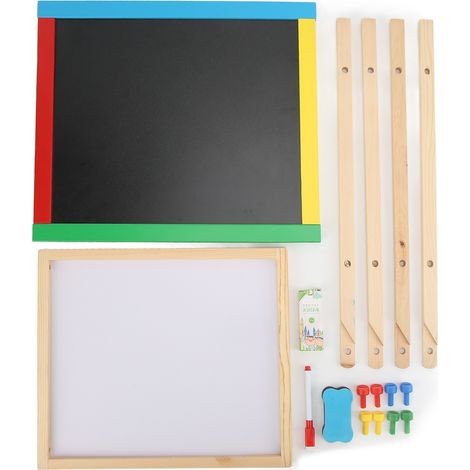 Tableau à dessin multifonctionnel en bois double face noir et blanc, tableau à dessin deux-en-un pour enfants, chevalet coloré, tableau d'écriture réglable en hauteur (1/5)
