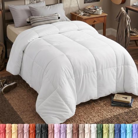 Couette Alternative matelassée avec languettes d'angle, Couture en carré, lit jumeau XL (Blanc) (1/5)