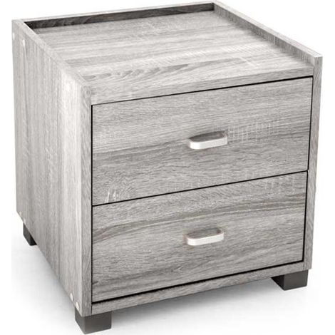 COMODINO CON 2 CASSETTI IN LEGNO ROVERE GRIGIO 43 X 40 X 44 CM