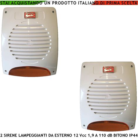 Sirena Lampeggiante a Led Allarme Esterno 2 Pezzi Melodia Bitono Frequenza A/B 1724 ± 2475 Hz 110 dB Alimentazione 12 Vcc Assorbimento 1,9 Ah Batteria Esclusa Comando Allarme Caduta Polarità Led Stato (1/3)