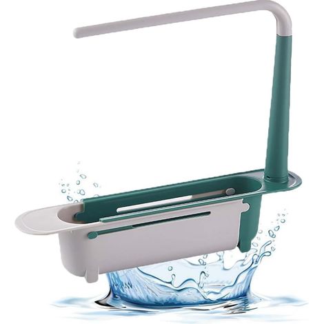 Adjustable Kitchen Sink Sponge Holder, Lower Sink Organizer, Sponge Rack, Sponge Holder for Placing Cloths and Sponges (Green)