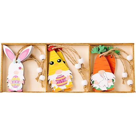 Boîte En Bois À 3 Compartiments Pour Décorations De Pâques, Figurines Lapin Et Carotte (1/3)