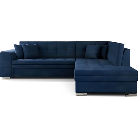 Canapé convertible angle droit velours bleu marine et chromé Pika 260cm (1/5)