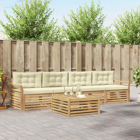 vidaXL Outdoor-Sofagarnitur 5 Stk. Weiß und Creme Massivholz Akazie (1/5)