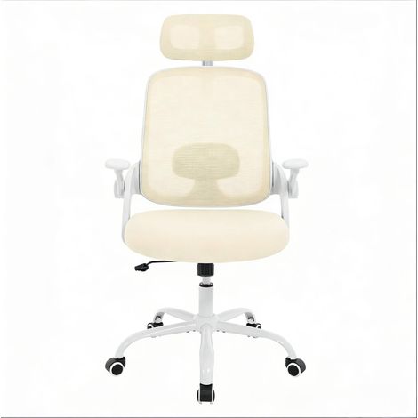 CHICFURN Silla de oficina ergonómica con respaldo alto 63,5 x 47 x 117,5 cm beige para teletrabajo (1/5)