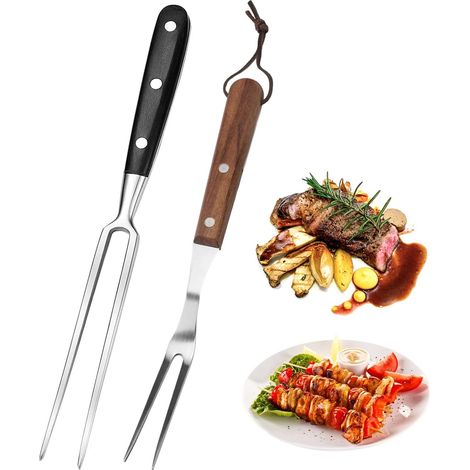Fourchette À Découper - 2 Pièces - Acier Inoxydable - Poignée Antidérapante - Barbecue Et Cuisine - 26,5 Cm Et 30 Cm (1/5)