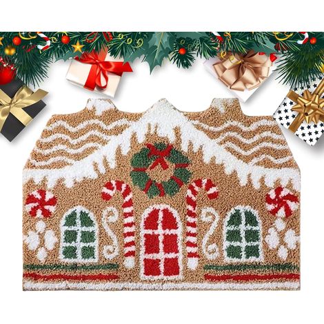 Paillasson De Noël Extérieur  Tapis D'Entrée Anti-Dérapant,Paillasson de Porte Extérieur Maison en d'Épice - pour Le Sol de la Douche Le Salon la Cuisine Le Porche la Salle de Bains l'Entrée (1/5)