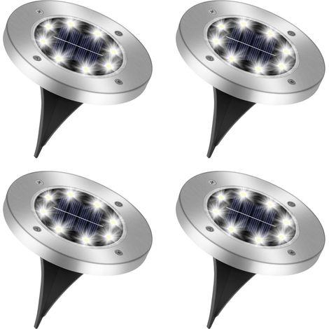 Lot de 8 Lampe Solaire Exterieur Au Sol, 8 LED Jardin Lumiere Solaire Extérieur, Lumière Solaire Étanche Longue Durée de Vie, Spot Solaire pour Chemins Pelouse Allée Terrasse, Blanc Froid