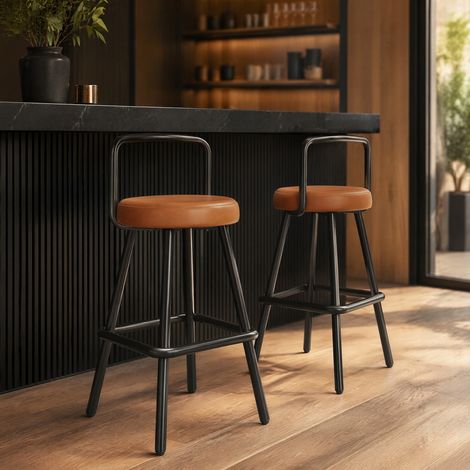 Barhocker mit Rückenlehne 37x37x90,5 cm PU-Leder Braun OKMYHOME (1/5)