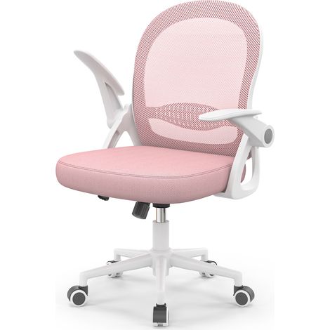 Chaise de bureau Ergonomique Rattantree - Assise haute réglable 43-53 cm - Pivotant 360° - avec accoudoirs rabattables à 90° - housse en maille respirante  - Charge 136 kg - Rose
