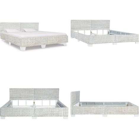 Cadre de lit sans matelas Gris Rotin naturel 180x200 cm - Lit En Rotin - Cadre De Lit Rotin - Lit Double - Lit 180x200 - Chambre Exotique - Home & Living (1/5)