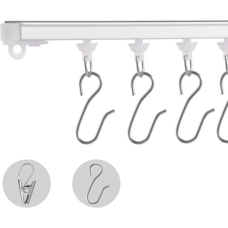 Rideau Plafond Rail Auto-Adhésif 3M, Sans Perçage, avec Crochets et Fixations, Blanc, pour Salon et Séparation (1/5)