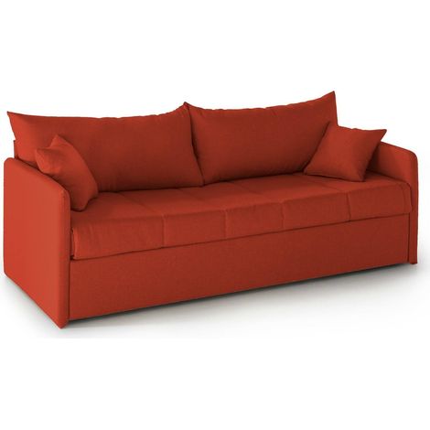 Sofá Cama 3 Plazas Avellana, Desenfundable, Lavable Hecho en Italia, Hidrófugo Cama Extraíble, 205x86 cm Naranja