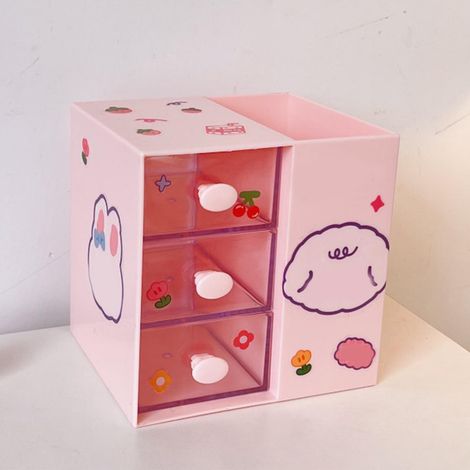 Kreativer Schreibtisch-Organizer mit Cartoon-Muster, rosa Kunststoff, für Stifte, Aufkleber, Lernen, Studentenwohnheim (1/5)