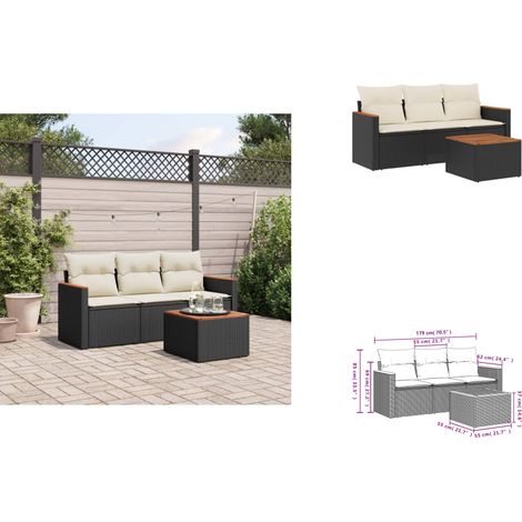 Salon de jardin 4 pcs avec coussins noir résine tressée - Ensemble Salon De Jardin - Meuble Extérieur - Résine Tressée - Rotin Synthétique - Canapé D'extérieur (1/3)