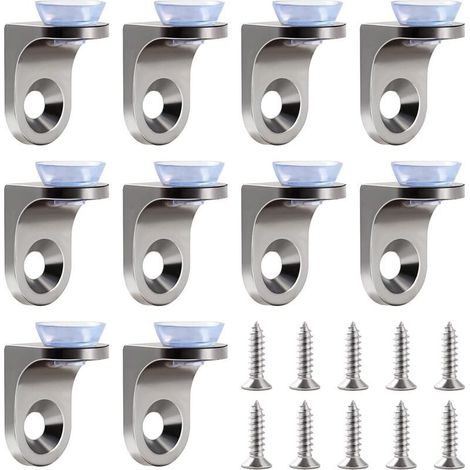 10 Pièces 22×14×16.5 mm Alliage de Zinc Support d'Étagère en Verre, Support de Fixation à Angle Droit Clip Étagère, Supports de Montage en Verre, avec Base Ventouse et Vis, pour Armoire (1/4)