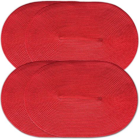 Lot de 4 sets de table ovales tressés en plastique polypropylène (rouge)'4 Rouge'Rouge'- (1/4)
