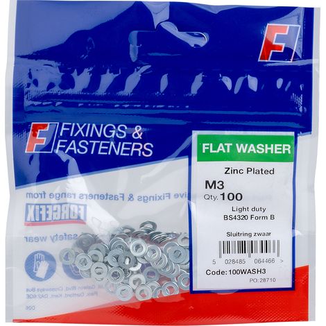 Forgefix Flat Washer Form B Zp M3 - 100 Pack