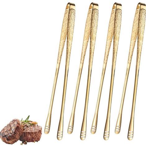 Lot de 4 pinces coréennes pour barbecue en acier inoxydable de 28 cm pour salade, poisson, steak, barbecue, buffet, viande (1/4)