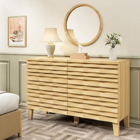 UEV Cassettiera Camera da Letto 6 Cassetti con Design Ondulato Legno, Comò Moderno con Superficie Ampia e Grandi Cassetti di Stoccaggio, 120 x 40 x 80,5 cm, Marrone Scuro
