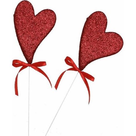 TrAdE Shop Traesio - Set 4 Pz Cuori In Polistirolo Con Stand Cuore Glitterato 7cm San Valentino 68270 - (1/3)
