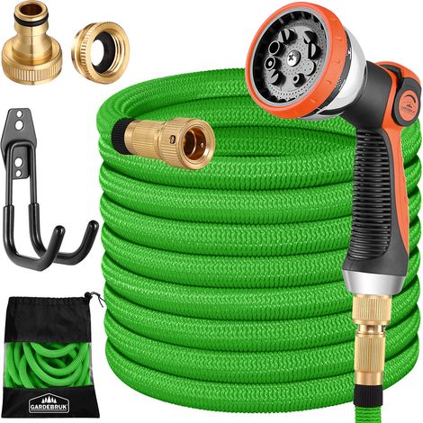 Gardebruk Tuyau d'arrosage flexible Latex triple épaisseur Adaptateur en laiton 12 bars Jardin Plantes Vert - 15m