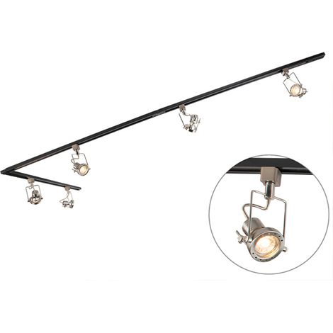 Qazqa – Système de rail à 5 spots GU10 – Longueur 286 cm – Couleur noir – Compatible LED et halogène – Éclairage intérieur moderne