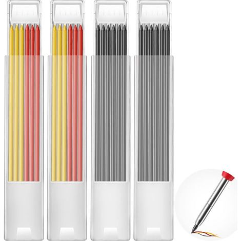 Ej.Life 24 Pièces Recharges de Crayons de Charpentier Mines de Crayon Outil de Traçage du Bois Recharges de Marqueur de Trou Profond Rouge Jaune Noir (1/5)