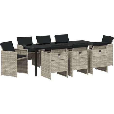 Maison Exclusive - Set da Pranzo per Giardino 9 pcs Grigio chiaro polyrattan
