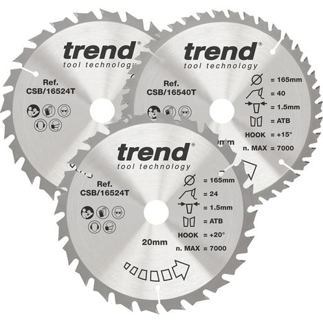 Lames de scie circulaire sans fil 165 mm, alésage 20 mm, lot de 3 (1/5)