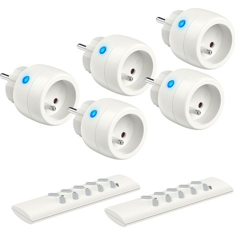 Prise Telecommande sans fil, Programmateur, Portée 30m 2300W, 5 prise connectée avec 2 Telecommande, pour l'éclairage télécommandé, les décorations, les ventilateurs (1/5)
