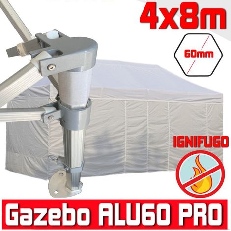 Gazebo 4x8 m bianco certificato IGNIFUGO pieghevole alluminio piantone esagonale 60mm portatile estendibile richiudibile estensibile acciaio con laterali per fiere eventi stand chiosco tenda tendone m (1/5)