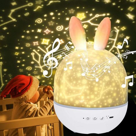 Lapin ciel étoilé projecteur enfants lampe,LED Halloween projecteur musique veilleuse bébé sommeil lumière enfant aide au sommeil lumière avec 6 films de projection (1/5)