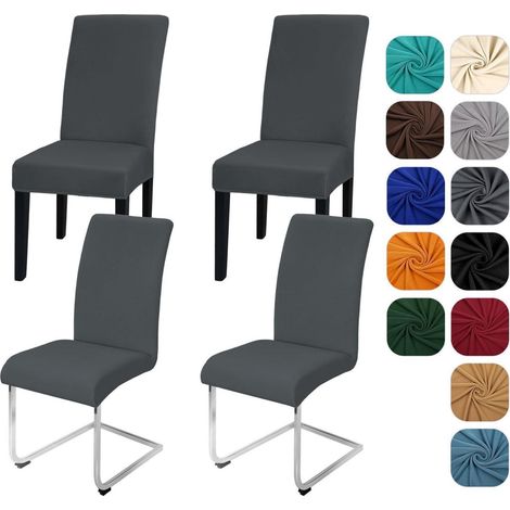 Stuhlhussen 4er Set Dunkelgrau, Stretch, Waschbar, für Küche & Esszimmer (1/5)