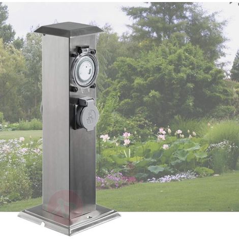 Multiprise Borne Inox 2 Prises Électriques Et Minuterie Pour Jardin Et Extérieur (1/5)