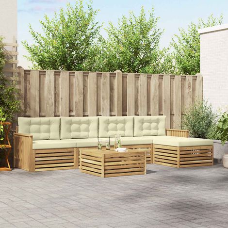 vidaXL Outdoor-Sofagarnitur 6 Stk. Weiß und Creme Polyester (1/5)