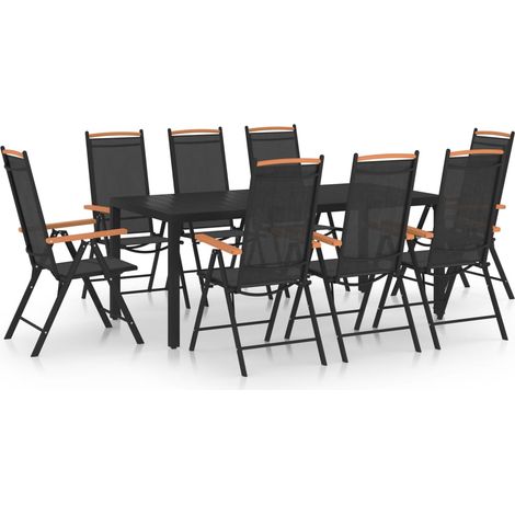 Ensemble de salle à manger de jardin meuble extérieur 9 pièces aluminium noir (1/5)