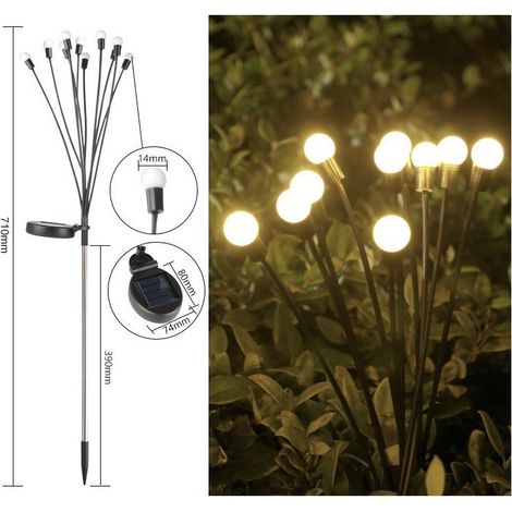 Lampe Solaire Extérieur Jardin, 2 Pièces 10 LED Lampe Luciole Solaire Étanches IP65 (1/4)