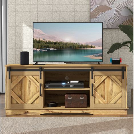 Mueble TV con puertas correderas, 150 x 40 x 60 cm, marrón rústico HAVRYA (1/5)
