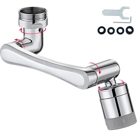 Robinet universel, 1080 degrés, fonction économie d'énergie, deux modes douche/bulle, chrome, argent