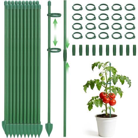 20 Pieces 40cm Tuteurs pour Plantes, Réglables Tuteur Orchidée, Tuteur Plante Interieur avec Plantes Clips & Connecteur, pour Fixation de Orchidées, Pivoines, Tuteur Plante Grimpantes tomate (1/5)